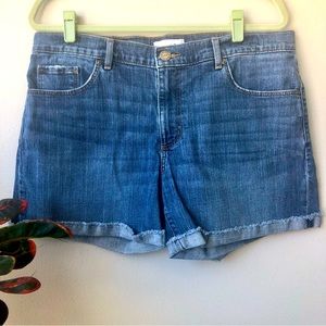 LOFT Classic Cotton Denim Shorts with Frayed Rolled Cuff